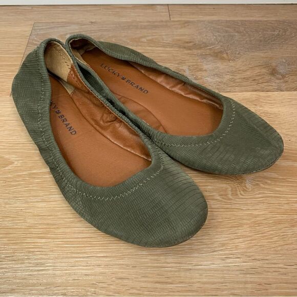 Lucky Brand Emmie Green Leather Faux Snake Skin Embossed Ballet Flats - Picture 1 of 12